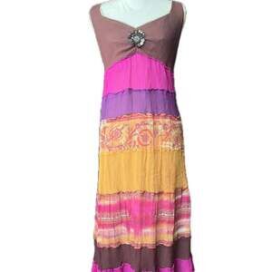 Vintage Signature by Robbie Bee Boho Floral Patchwork Silk Dress - Size 18W